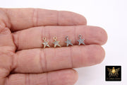 CZ Pave Gold Star Charms, 10 mm Silver Mini Star Dangles AG #3242, Cubic Zirconia Small Mini Starbursts