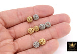 Gold Plated Round Filigree Beads, 5 Pc Patterned Silver Metal Beads #3352, Round High Quality 8 mm Focal Beads