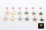 Gold Shell Star Charms, 13 mm Pink Starburst #3346, Blue Aqua White or Black Star Charms