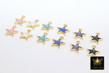 Gold Shell Star Charms, 13 mm Pink Starburst #3346, Blue Aqua White or Black Star Charms