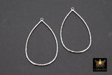 Textured Silver Teardrop Hoop Ear Rings, 30 x 52 mm Glittery Silver Charms #3334 , Oval Hoops High Quality Light Weight Wire Hoops Finding