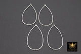 Textured Silver Teardrop Hoop Ear Rings, 30 x 52 mm Glittery Silver Charms #3334 , Oval Hoops High Quality Light Weight Wire Hoops Finding