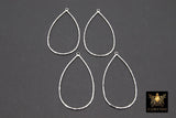 Textured Silver Teardrop Hoop Ear Rings, 30 x 52 mm Glittery Silver Charms #3334 , Oval Hoops High Quality Light Weight Wire Hoops Finding