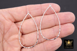 Textured Silver Teardrop Hoop Ear Rings, 30 x 52 mm Glittery Silver Charms #3334 , Oval Hoops High Quality Light Weight Wire Hoops Finding