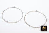 Textured Silver Round Hoop Ear Rings, 48 mm Glittery Silver Charms #960, High Quality Light Weight Wire Hoops Finding