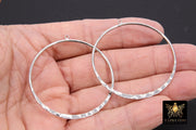 Textured Silver Round Hoop Ear Rings, 48 mm Glittery Silver Charms #960, High Quality Light Weight Wire Hoops Finding