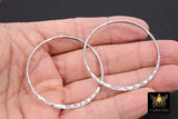 Textured Silver Round Hoop Ear Rings, 48 mm Glittery Silver Charms #960, High Quality Light Weight Wire Hoops Finding