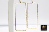 Gold Rectangle Hoop Ear Rings, 20 x 53 mm Rectangle Shaped Gold Charms AG #3332, High Quality Long Rectangles