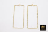 Gold Rectangle Hoop Ear Rings, 20 x 53 mm Rectangle Shaped Gold Charms AG# 3332, High Quality Long Rectangles