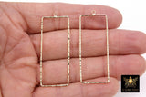 Gold Rectangle Hoop Ear Rings, 20 x 53 mm Rectangle Shaped Gold Charms AG #3332, High Quality Long Rectangles