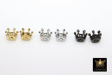 CZ Micro Pave Gold Crown Beads, Silver Crown Shaped Beads #3360, Clear or Black CZ Queen Crown Spacers