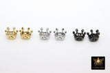 CZ Micro Pave Gold Crown Beads, Silver Crown Shaped Beads #3360, Clear or Black CZ Queen Crown Spacers