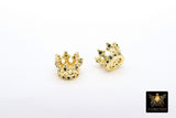 CZ Micro Pave Gold Crown Beads, Small Crown Shaped Beads #3368, Black CZ Queen Crown Spacers