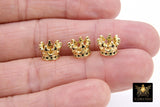 CZ Micro Pave Gold Crown Beads, Small Crown Shaped Beads #3368, Black CZ Queen Crown Spacers