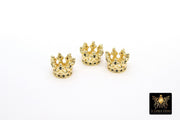 CZ Micro Pave Gold Crown Beads, Small Crown Shaped Beads #3368, Black CZ Queen Crown Spacers