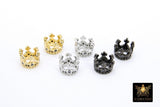 CZ Micro Pave Gold Crown Beads, Silver Crown Shaped Beads #3365, Black CZ Queen Crown Spacers