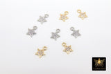 CZ Pave Gold Star Charms, 8 mm Silver Mini Star Dangles AG #3375, Cubic Zirconia Small Mini Starbursts