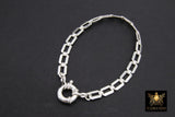 925 Sterling Silver Bracelet or Necklace, Rectangle Chunky Designer Chain #3423, Large Sailor Clasp Paperclip Choker