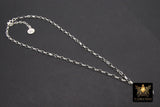 925 Sterling Silver Swivel Fob Rolo Necklace, Silver Oval Thick Rolo Chain Adjustable Choker #938, Charm Necklace