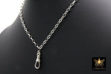 925 Sterling Silver Swivel Fob Rolo Necklace, Silver Oval Thick Rolo Chain Adjustable Choker #938, Charm Necklace