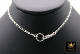 925 Sterling Silver Swivel Fob Bar Necklace, Silver Scroll Bar Chain Lariat Choker #2626, Lumachina Charm Necklace