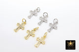 CZ Paved Gold Cross Charms, 10 x 15 mm Silver Cross Charm #3388, Minimalist Small Crosses