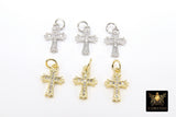 CZ Paved Gold Cross Charms, 10 x 15 mm Silver Cross Charm #3388, Minimalist Small Crosses