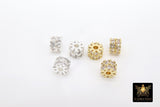 Gold Spacer Beads, 6 mm Silver CZ Rondelle Spacer Donuts Findings #3396, Thick Round Disc Wheels