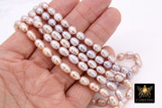 Genuine Pearl Bead Strands, 8 mm Beige Pink Baroque Pearl Beads BS #296, Oval Freshwater Rice Pearl