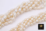 Genuine Pearl Bead Strands, 6 mm 12 mm White Baroque Pearl Beads CH#, Oval Freshwater Rice Pearl