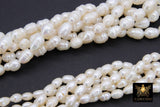 Genuine Pearl Bead Strands, 6 mm 12 mm White Baroque Pearl Beads CH#, Oval Freshwater Rice Pearl