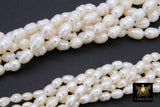 Genuine Pearl Bead Strands, 6 mm 12 mm White Baroque Pearl Beads BS #295, Oval Freshwater Rice Pearl