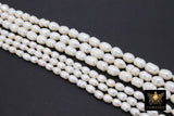 Genuine Pearl Bead Strands, 6 mm 12 mm White Baroque Pearl Beads BS #295, Oval Freshwater Rice Pearl
