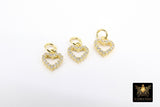 CZ Paved Gold Heart Charms, 10 mm Tiny Heart Charm #3407, Silver Minimalist Small Valentine Heart