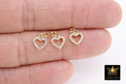 CZ Paved Gold Heart Charms, 10 mm Tiny Heart Charm #3407, Minimalist Small Valentine Heart