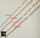 Gold Filled Heart Chains, 5 mm Heart Shaped 12 K Gold Filled Chain CH #749, 2.6 mm Heart Unfinished Designer Chain CH #716