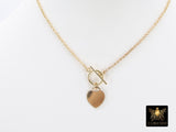 Heart Toggle Necklace, Genuine 14 K Gold Filled Rolo Chain Choker #3426, Everyday 14 20 Chain Link Choker