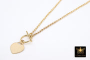 Heart Tag Toggle Necklace, Genuine 14 K Gold Filled Rolo Chain Choker, Everyday 14 20 Chain Link Choker