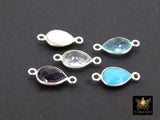 925 Sterling Silver Teardrop Connectors, Silver Gemstone 2 Loop Link #3438, Blue Oval Crystal Drop