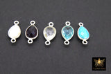 925 Sterling Silver Teardrop Connectors, Silver Gemstone 2 Loop Link #3438, Blue Oval Crystal Drop