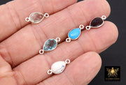 925 Sterling Silver Teardrop Connectors, Silver Gemstone 2 Loop Link #3938, Blue Oval Crystal Drop