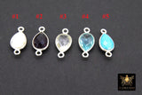 925 Sterling Silver Teardrop Connectors, Silver Gemstone 2 Loop Link #3938, Blue Oval Crystal Drop