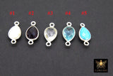 925 Sterling Silver Teardrop Connectors, Silver Gemstone 2 Loop Link #3438, Blue Oval Crystal Drop