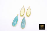 Long Teardrop Amazonite Gold Charms, Citrine Oval Elongated Gemstone Charms #3436, Gold Plated Over Sterling Silver, Birthstone Pendants