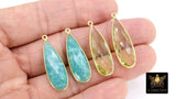 Long Teardrop Amazonite Gold Charms, Citrine Oval Elongated Gemstone Charms #3436, Gold Plated Over Sterling Silver