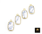 White Turquoise Gemstone Charms, 19 mm Gold Rectangle Charm # 3433, Gold Over Sterling Silver White Howlite