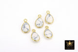 White Turquoise Teardrop Charms, Gold Oval White Howlite Gemstones #3434, Gold Over Sterling Silver Birthstone Pendants