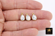 White Turquoise Teardrop Charms, Gold Oval White Howlite Gemstones #3434, Gold Over Sterling Silver Birthstone Pendants