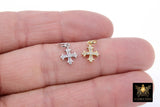 CZ Paved Gold Cross Charms, 9 x 12 mm Tiny Silver Cross Charm #3392, Minimalist Small Crosses