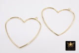 Gold Heart Hoop Ear Rings, 42 mm Silver Heart Shaped Gold Charms #946, High Quality